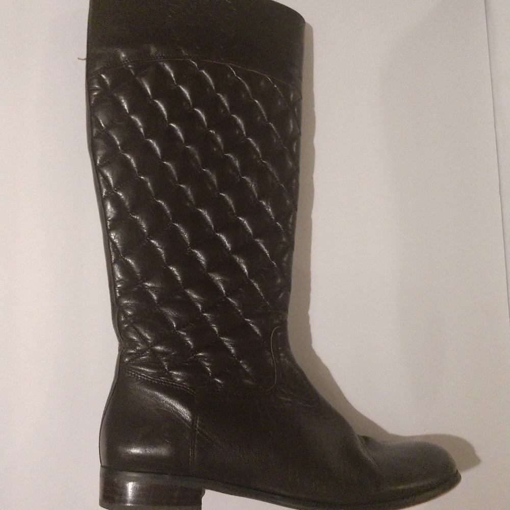 Vince Camuto Brown Leather Quilted Riding Boots - Picture 2 of 10